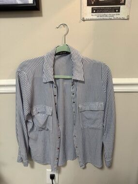 Zara Blue and White Striped Button-Down Shirt